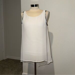 White Chiffon Sleeveless Blouse w/ Silver Detailing